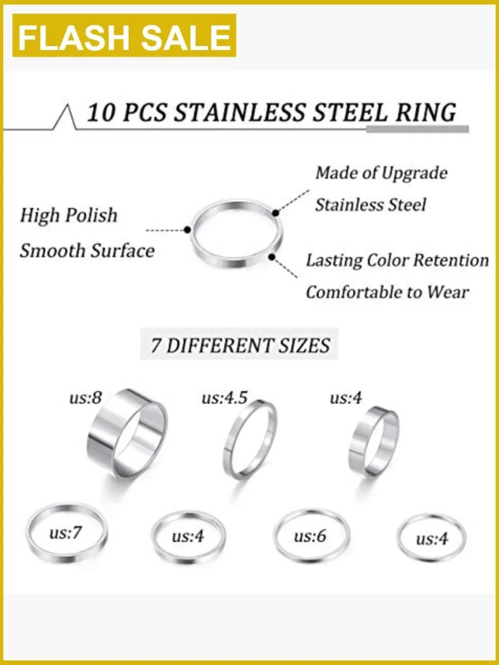 Non Tarnish Stainless Steel Rings Set Dainty Gold Band Ring Stack Simple